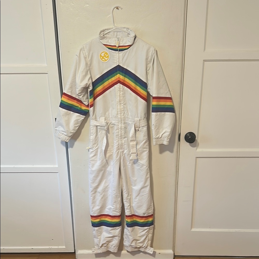 White Jumpsuit with Rainbow Stripes